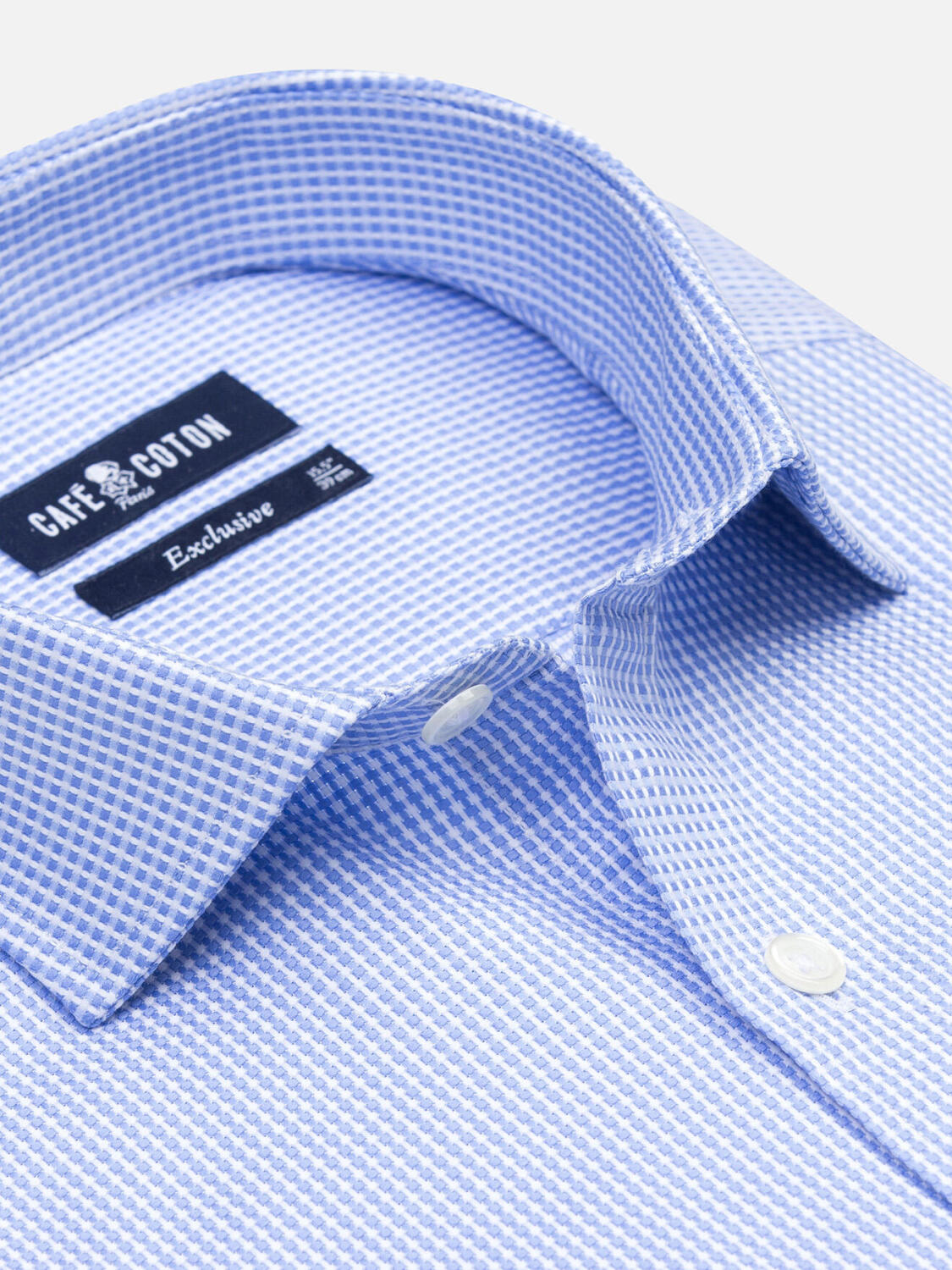 Chemise Miles en natté ciel  - Poignets mousquetaires