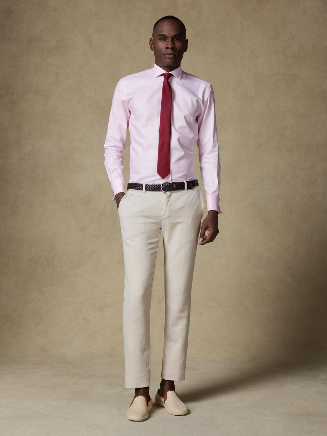 Camicia Miles in natté rosa - Polsini doppi