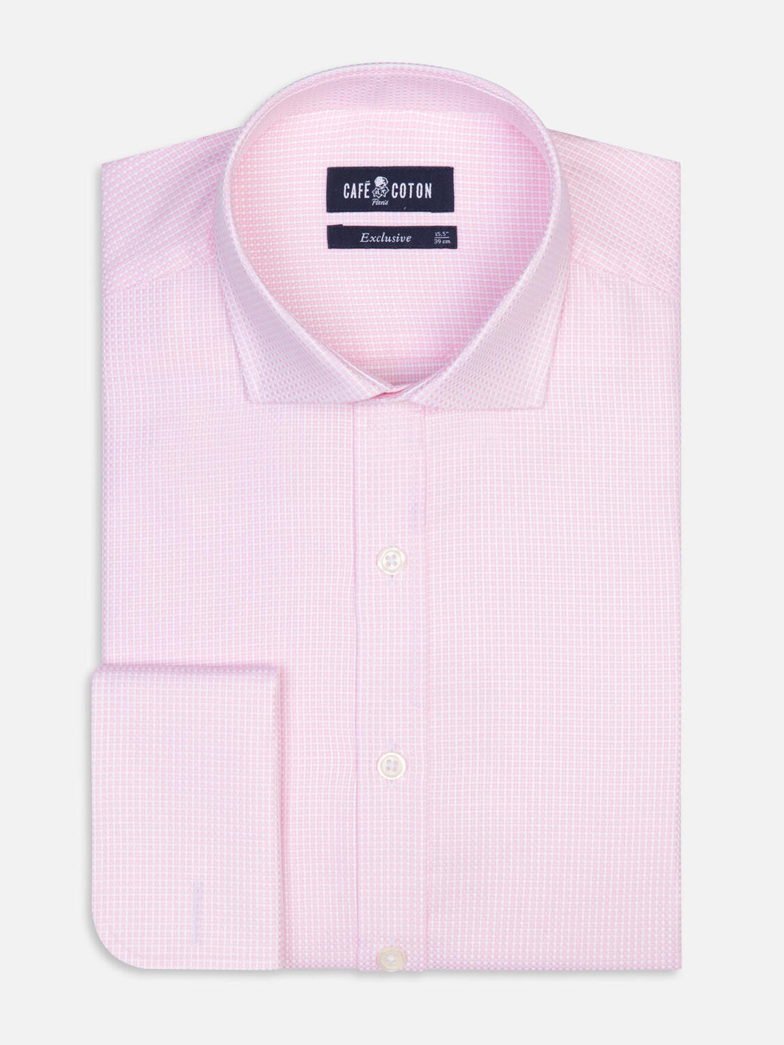 Camicia Miles in natté rosa - Polsini doppi