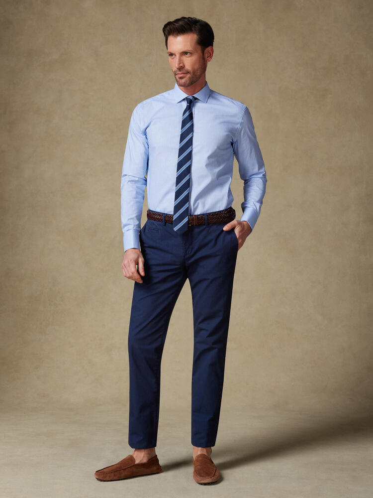 Chemise en mille raies ciel - Poignets Mousquetaires
