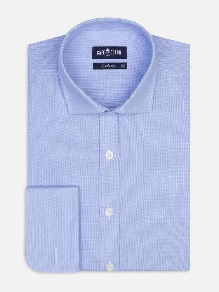 Chemise en mille raies ciel - Poignets Mousquetaires