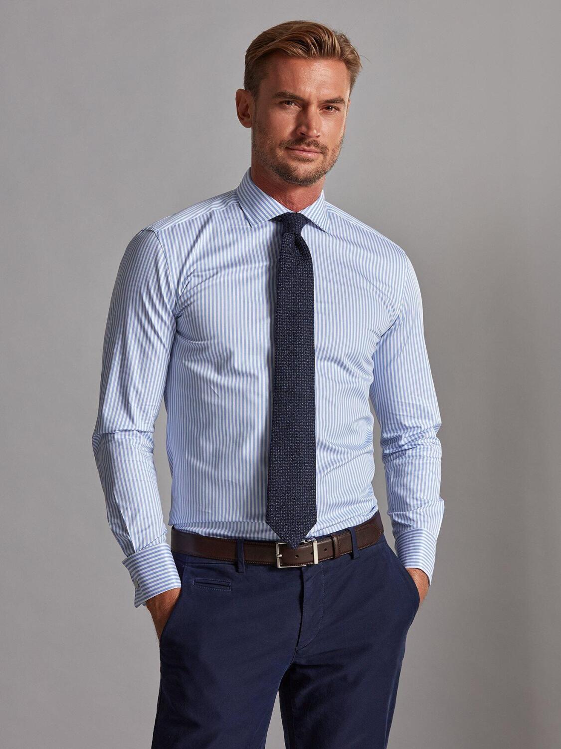 Chemise Nick &agrave; rayures ciel - Poignets Mousquetaires