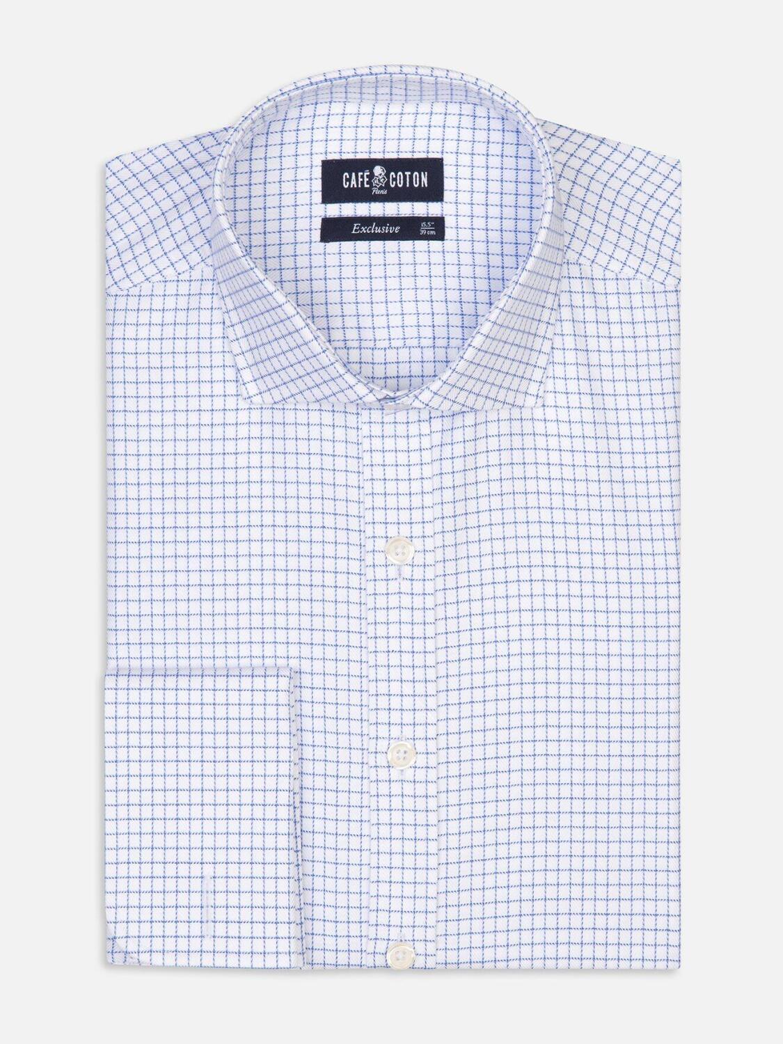 Oleg blue herringbone checked shirt - Musketeer cuffs