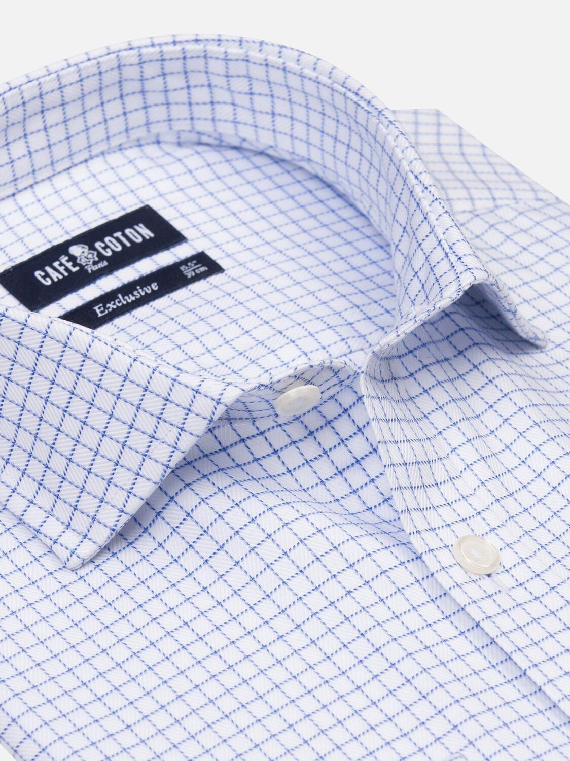 Oleg blue herringbone checked shirt - Musketeer cuffs