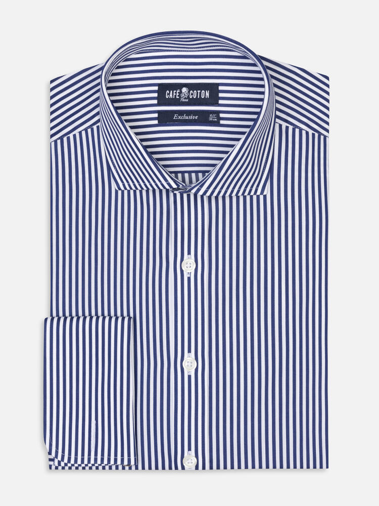 April navy stripes slim fit shirt - Double cuffs