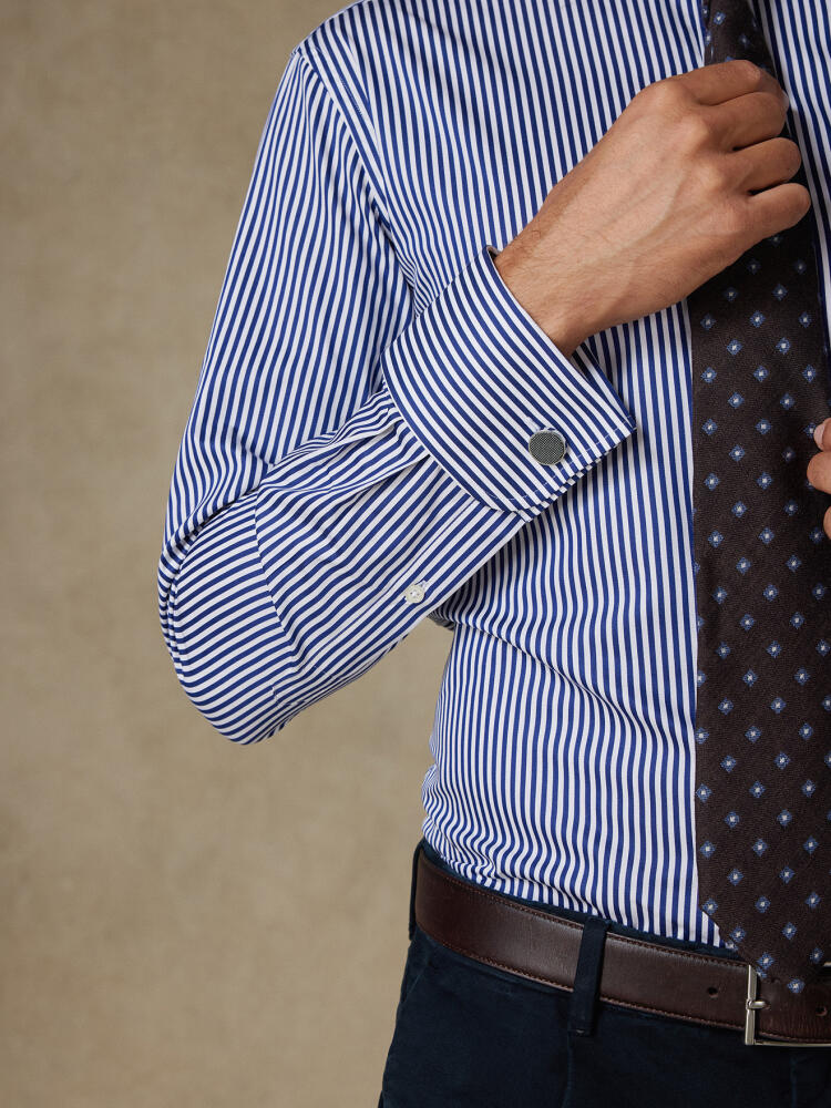 April navy stripes slim fit shirt - Double cuffs