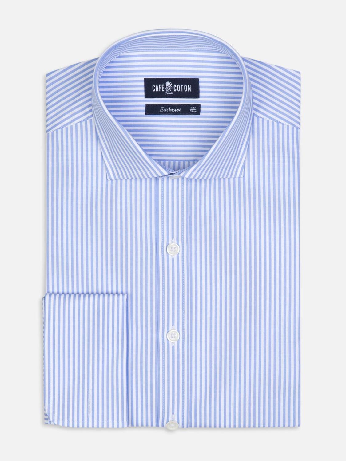 Chemise cintr&eacute;e Barney &agrave; rayures ciel - Poignets Mousquetaires