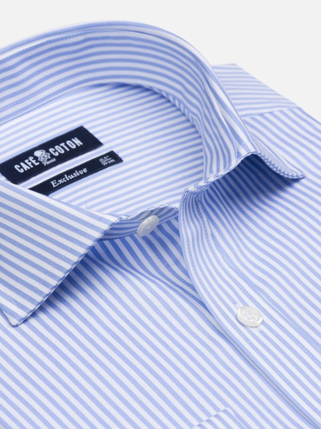 Chemise cintr&eacute;e Barney &agrave; rayures ciel - Poignets Mousquetaires