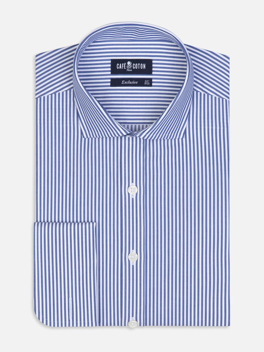 Chemise cintr&eacute;e Barney &agrave; rayures marine - Poignets Mousquetaires
