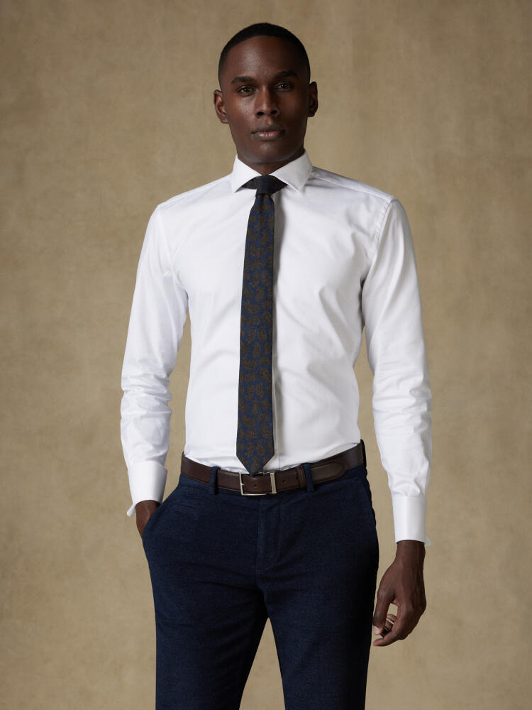 Camicia slim fit Brien in twill bianco - Doppi polsini