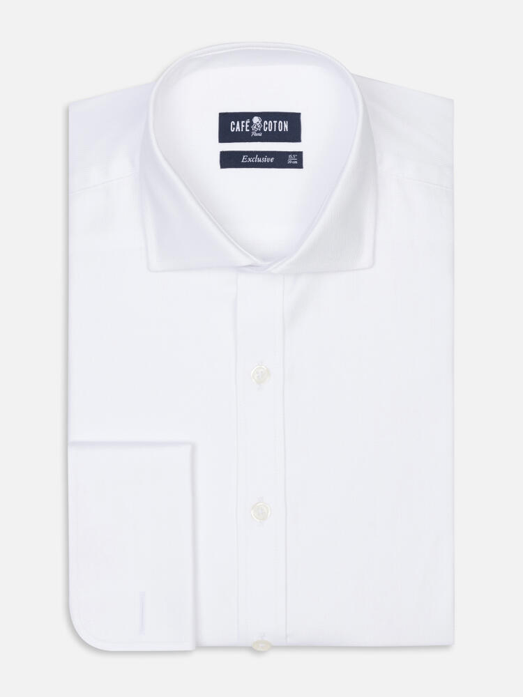 Herringbone slim fit shirt with double cuffs - White