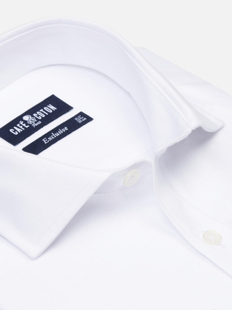 Herringbone slim fit shirt with double cuffs - White