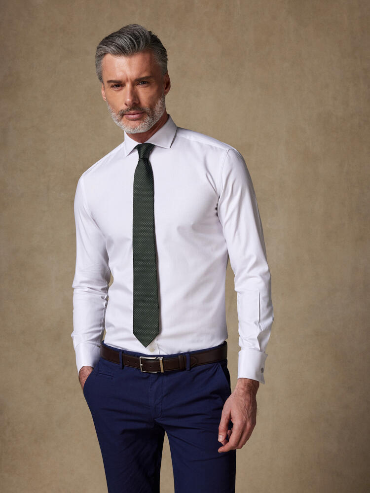 Herringbone slim fit shirt with double cuffs - White