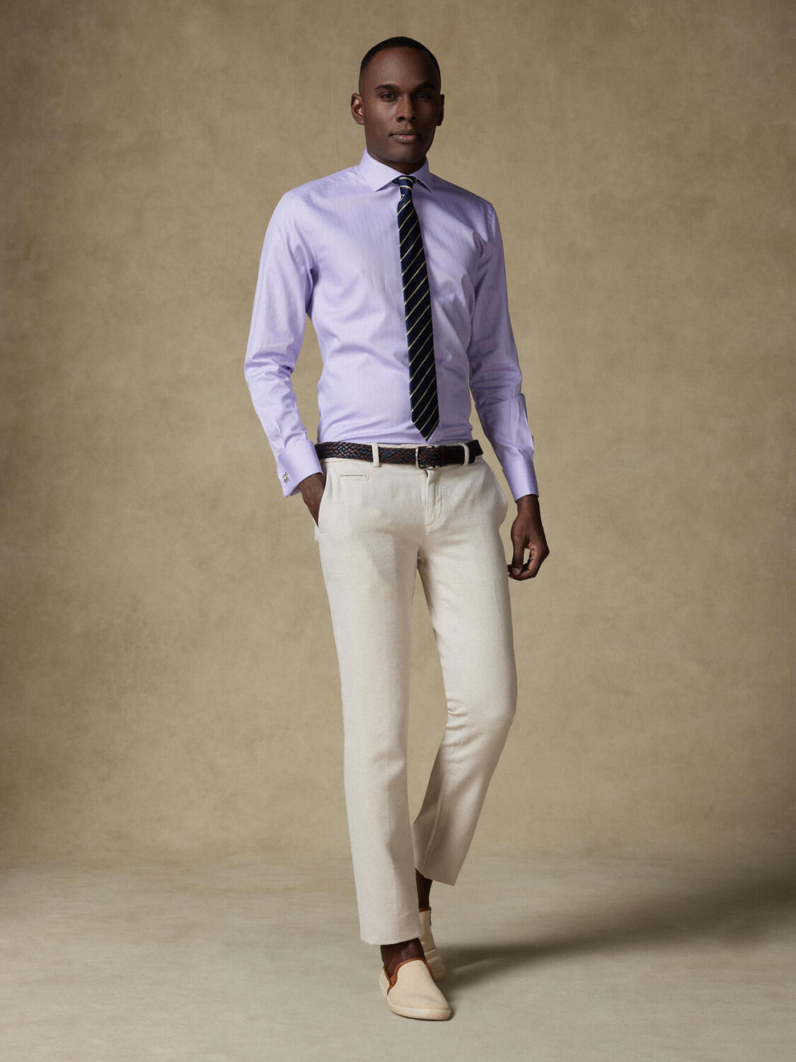 Camicia slim fit viola spigata - Doppi polsini