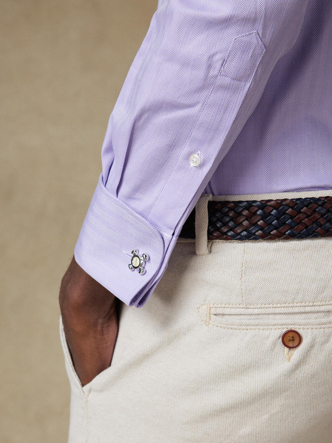 Camicia slim fit viola spigata - Doppi polsini