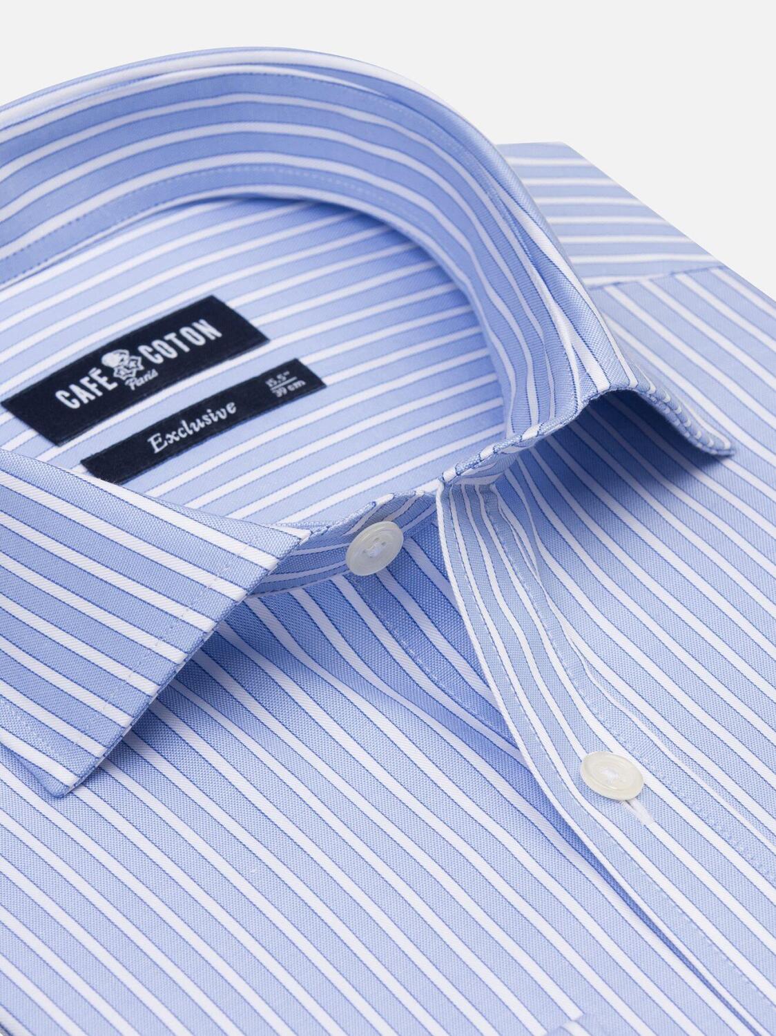 Chemise cintrée Colin à rayures ciel - Poignets Mousquetaires