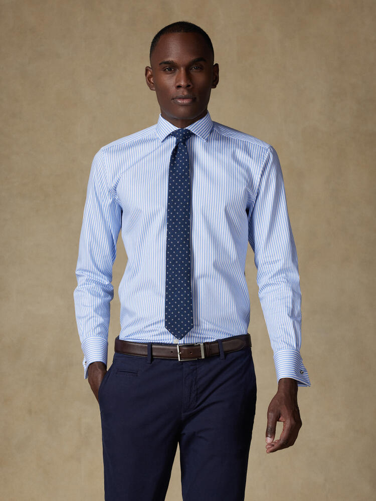 Colin sky blue stripe slim fit shirt - Double cuffs