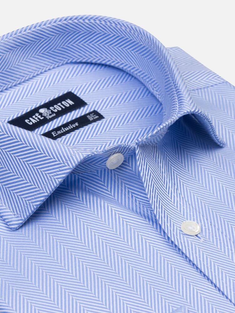 Come sky blue herringbone slim fit shirt - Musketeer cuffs