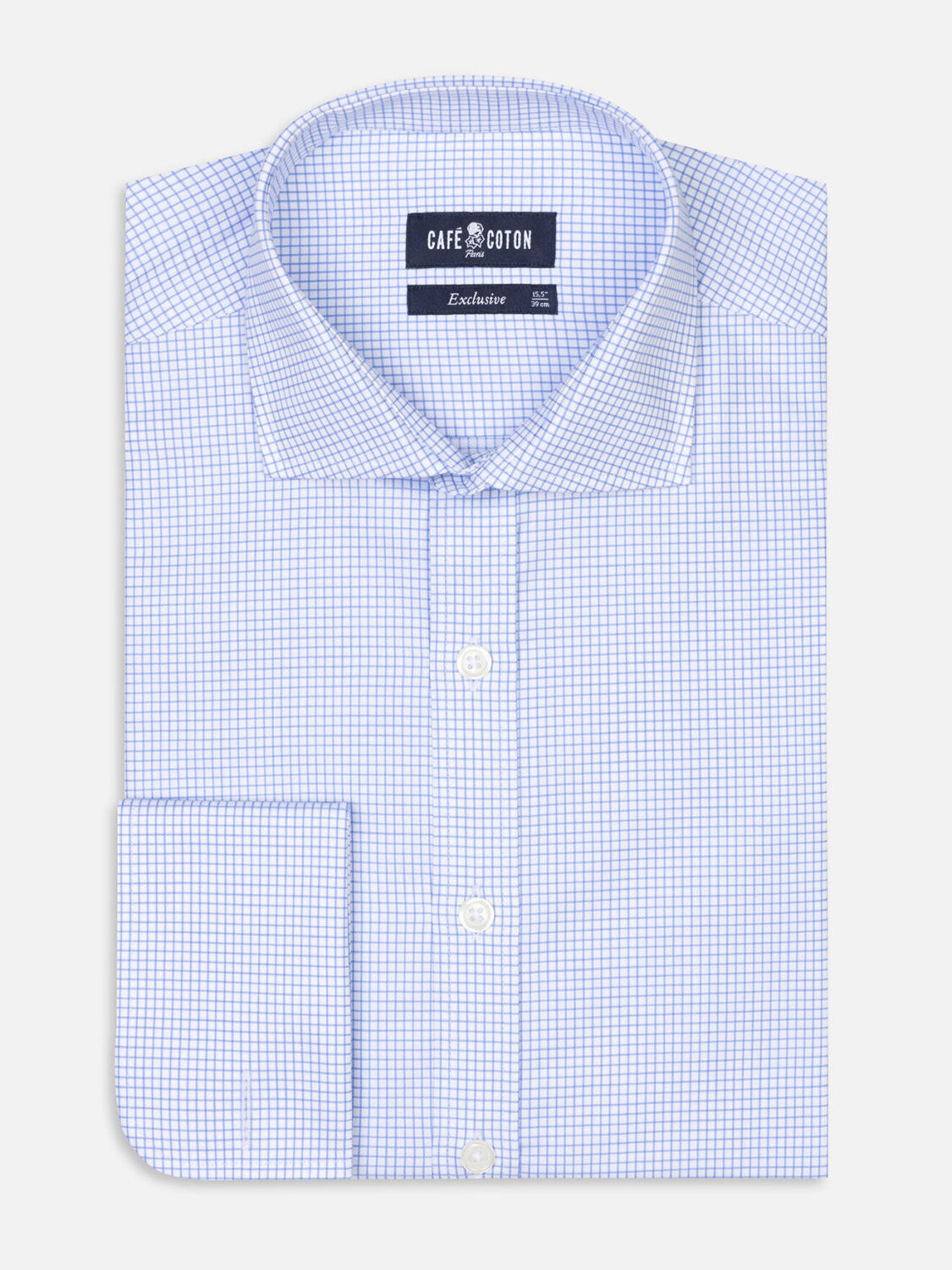 Camicia slim fit Conor a scacchi blu cielo - Doppi polsini
