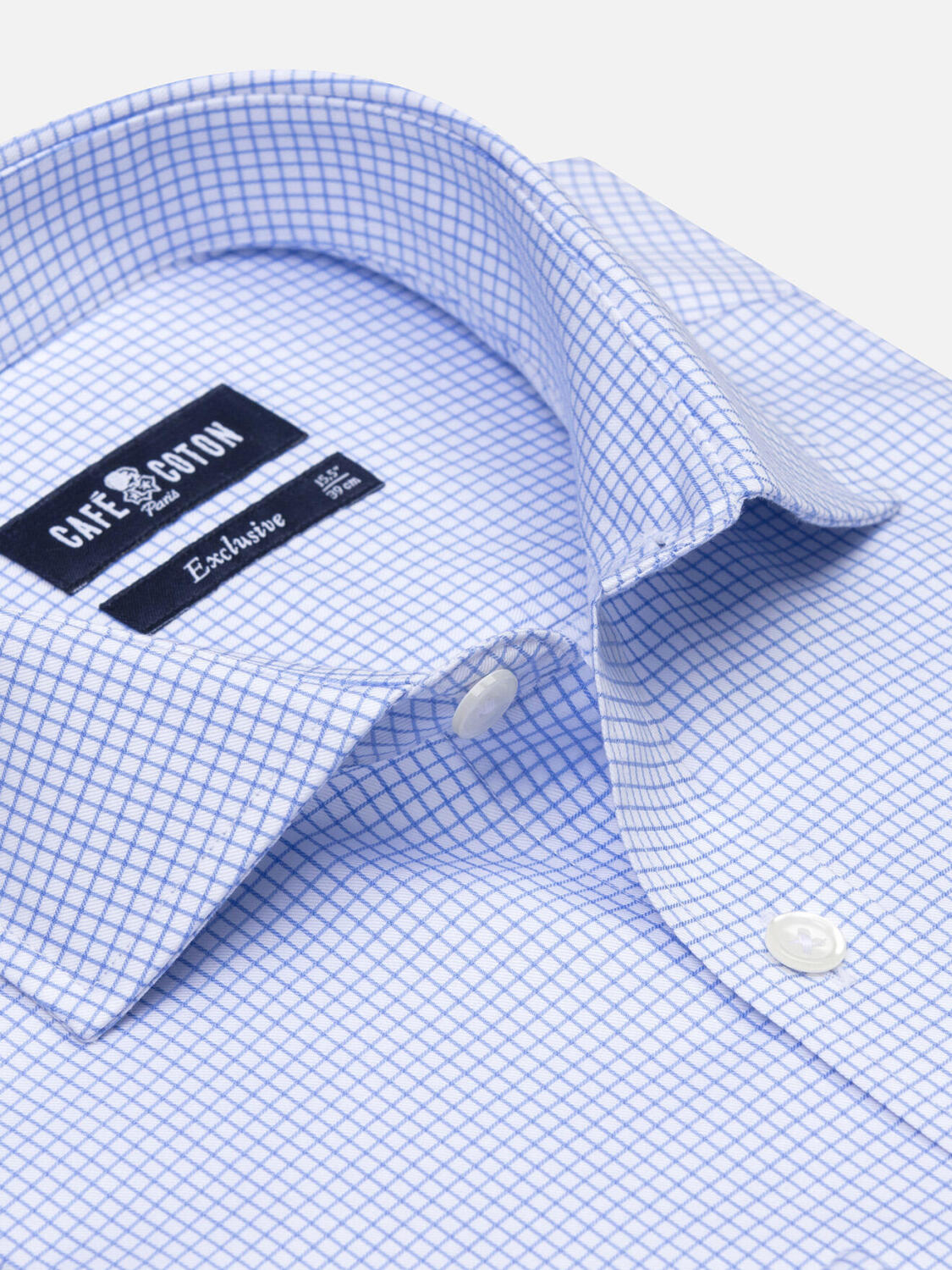 Camicia slim fit Conor a scacchi blu cielo - Doppi polsini