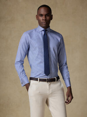 Chemise cintrée Corey en twill marine - Poignets mousquetaires
