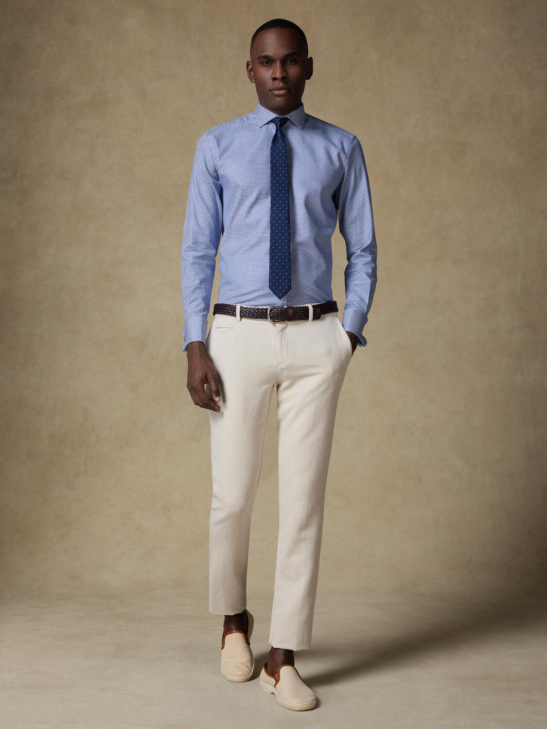 Camicia slim Corey in twill blu navy - Polsini doppi