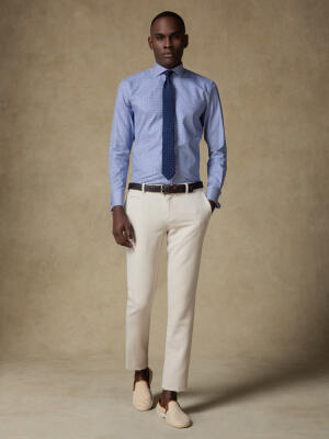 Chemise cintrée Corey en twill marine - Poignets mousquetaires