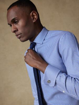 Chemise cintrée Corey en twill marine - Poignets mousquetaires