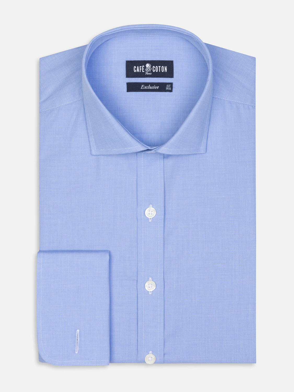 Daria hemelsblauw poplin Slim fit overhemd - Dubbele manchetten