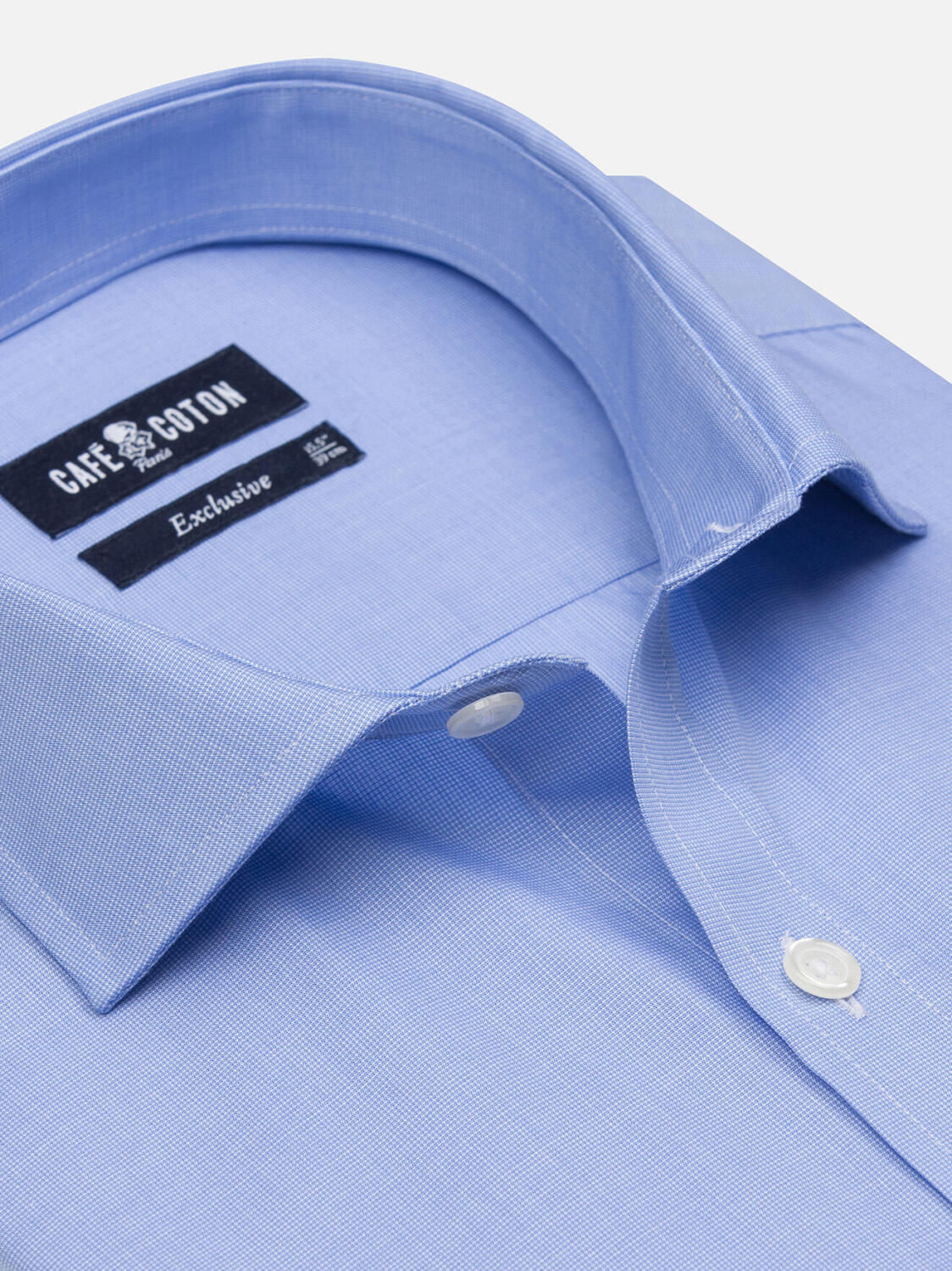 Daria hemelsblauw poplin Slim fit overhemd - Dubbele manchetten