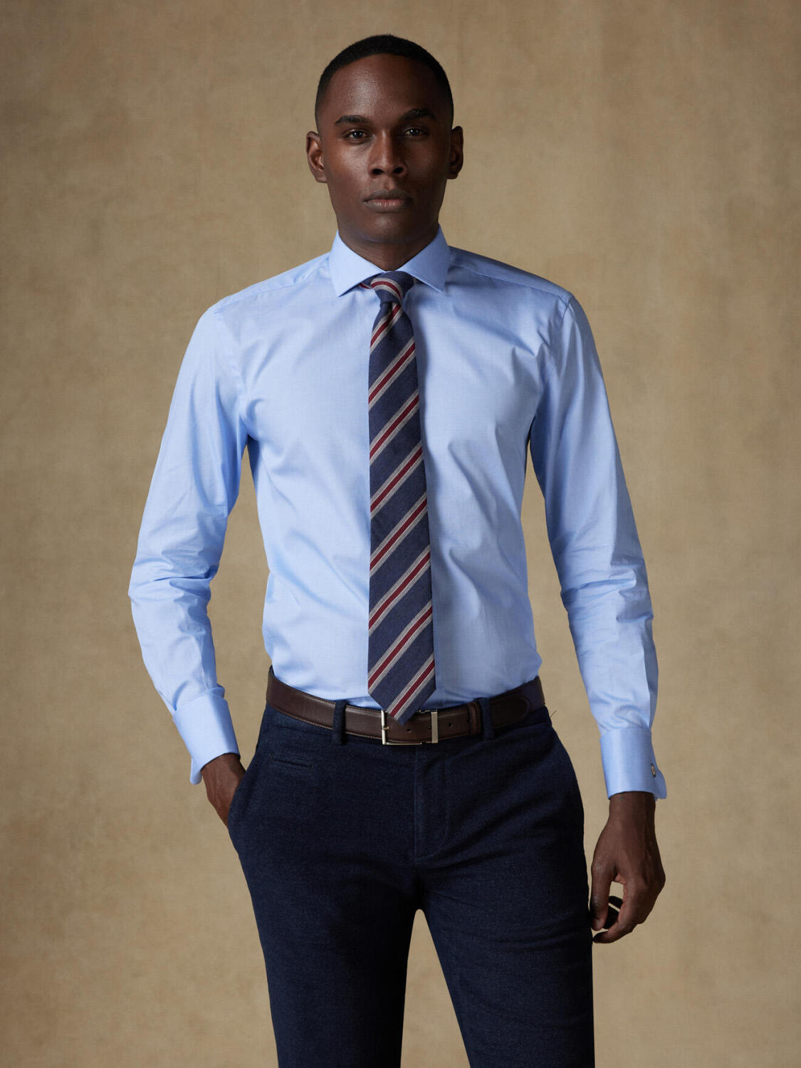 Daria hemelsblauw poplin Slim fit overhemd - Dubbele manchetten