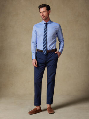 Ellis slim fit shirt in blue twill   - Double cuffs