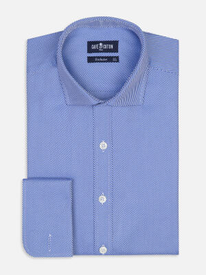 Ellis slim fit shirt in blue twill   - Double cuffs