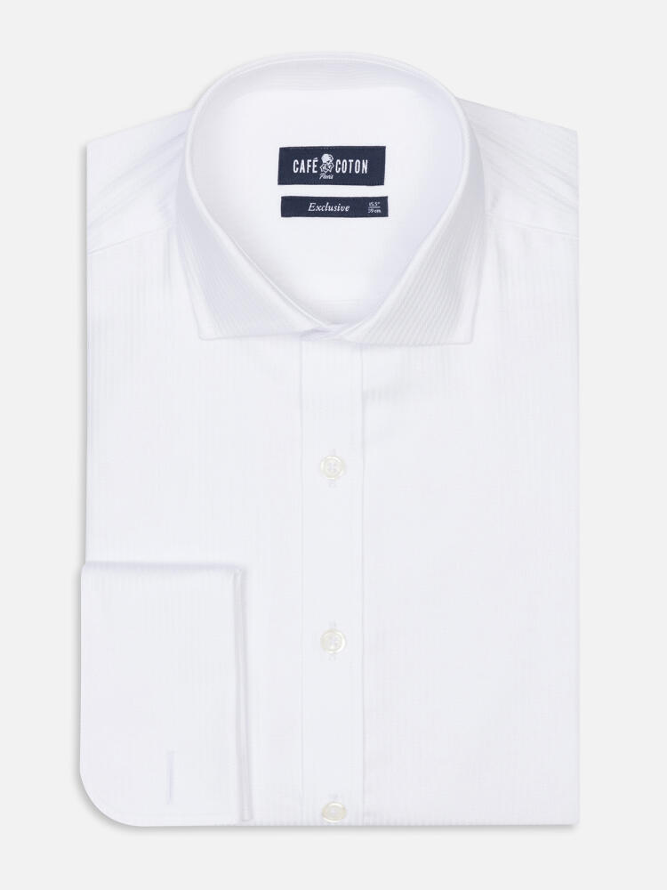 Ethan white herringbone slim fit shirt - Double cuffs