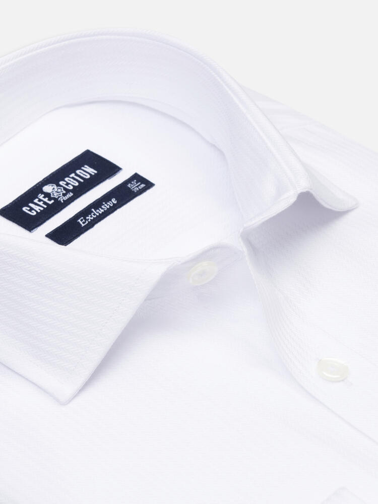 Ethan white herringbone slim fit shirt - Double cuffs