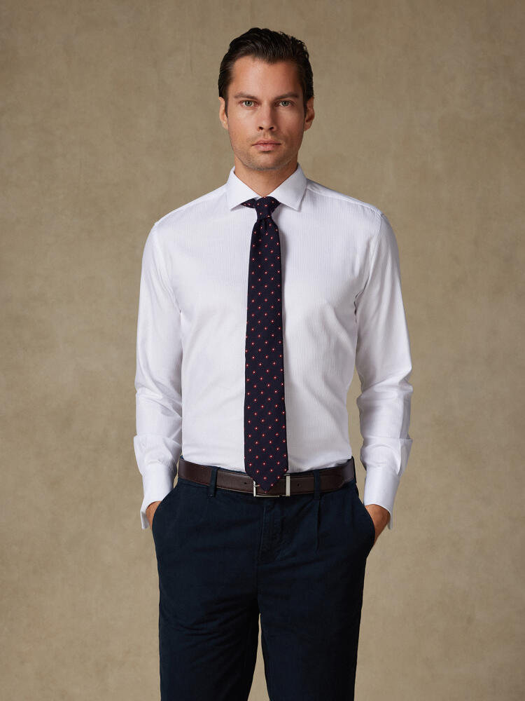 Ethan white herringbone slim fit shirt - Double cuffs