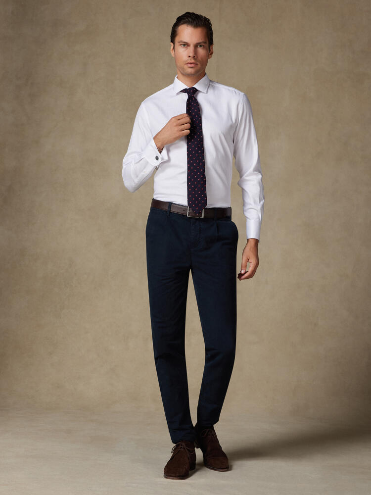 Ethan white herringbone slim fit shirt - Double cuffs