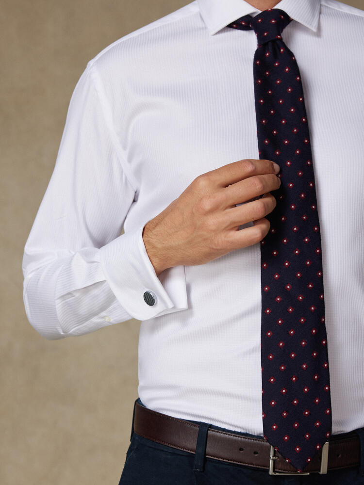 Ethan white herringbone slim fit shirt - Double cuffs