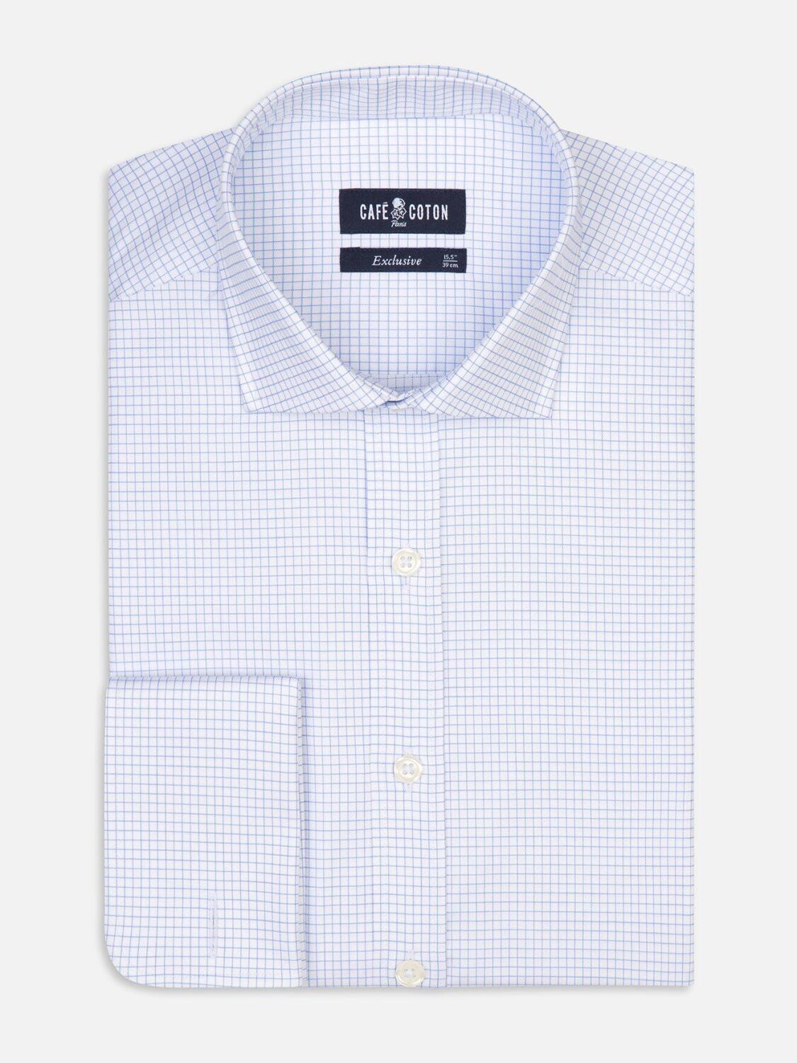 Gill sky blue checked slim fit shirt  - Musketeer cuffs