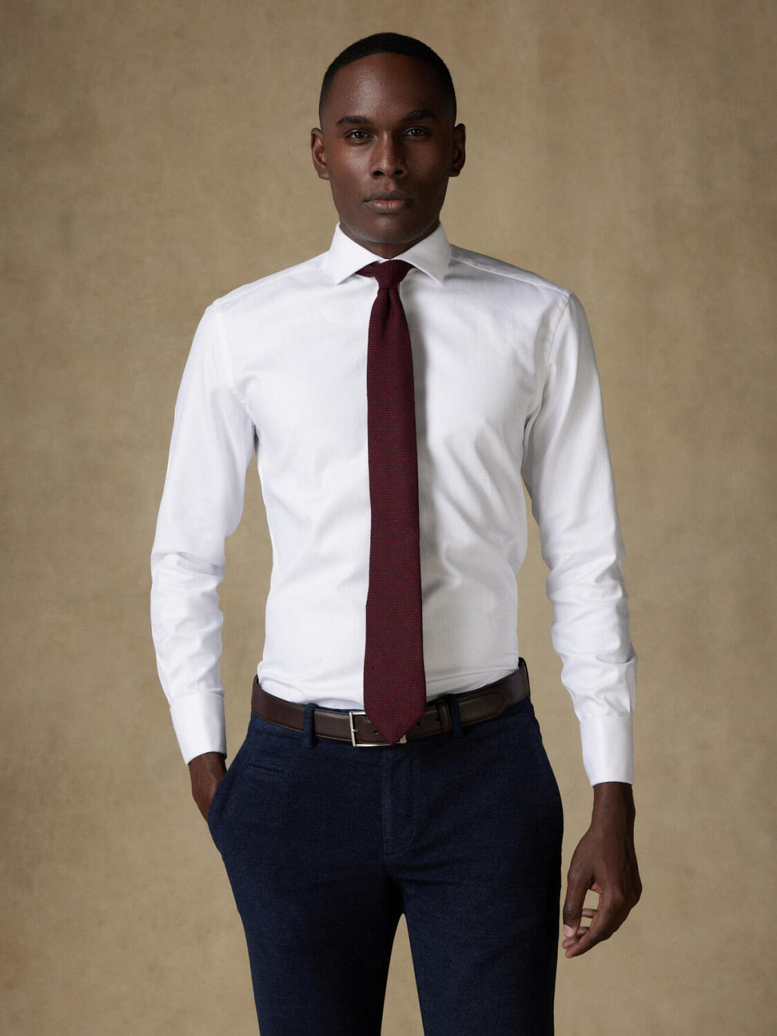 Chemise cintrée en Chevron blanc  - Poignets Mousquetaires