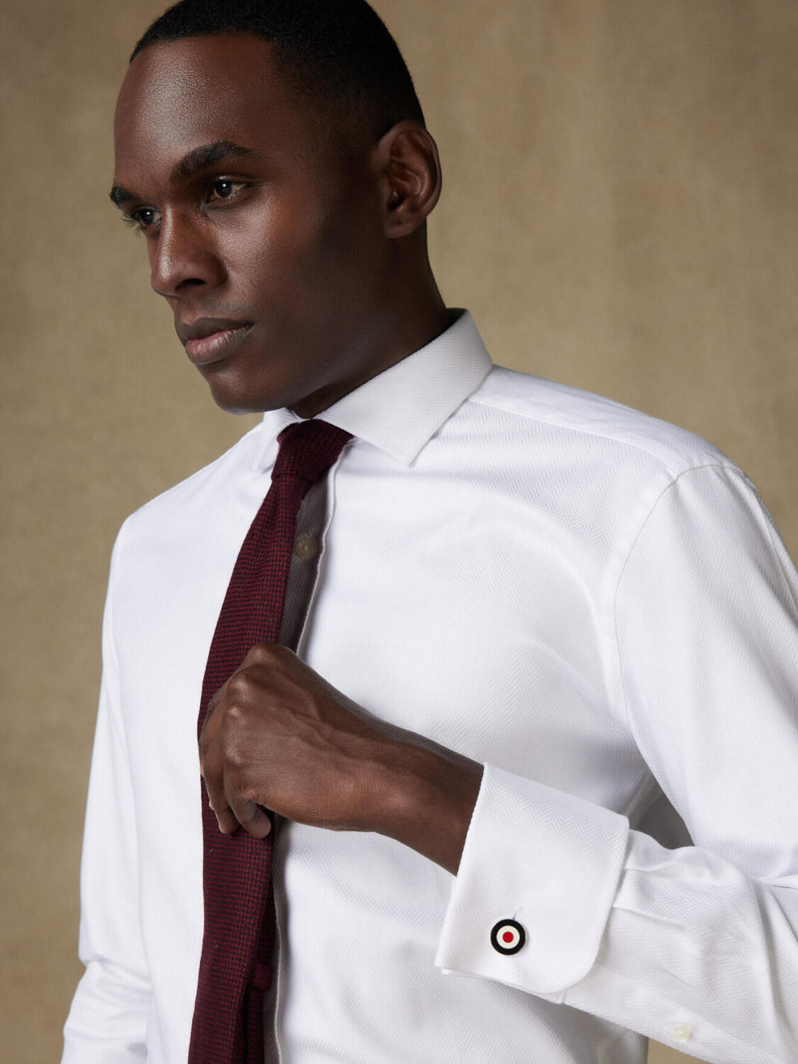 Chemise cintrée en Chevron blanc  - Poignets Mousquetaires