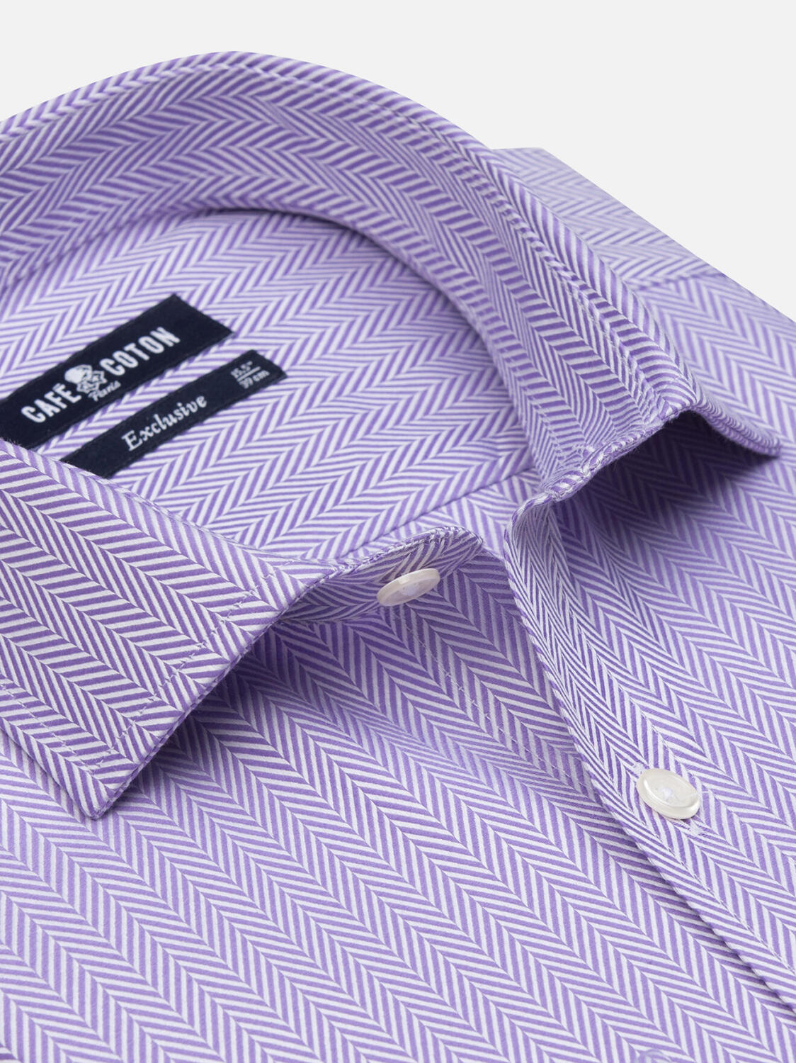 Camicia slim fit a spina di pesce Parma - Doppi polsini