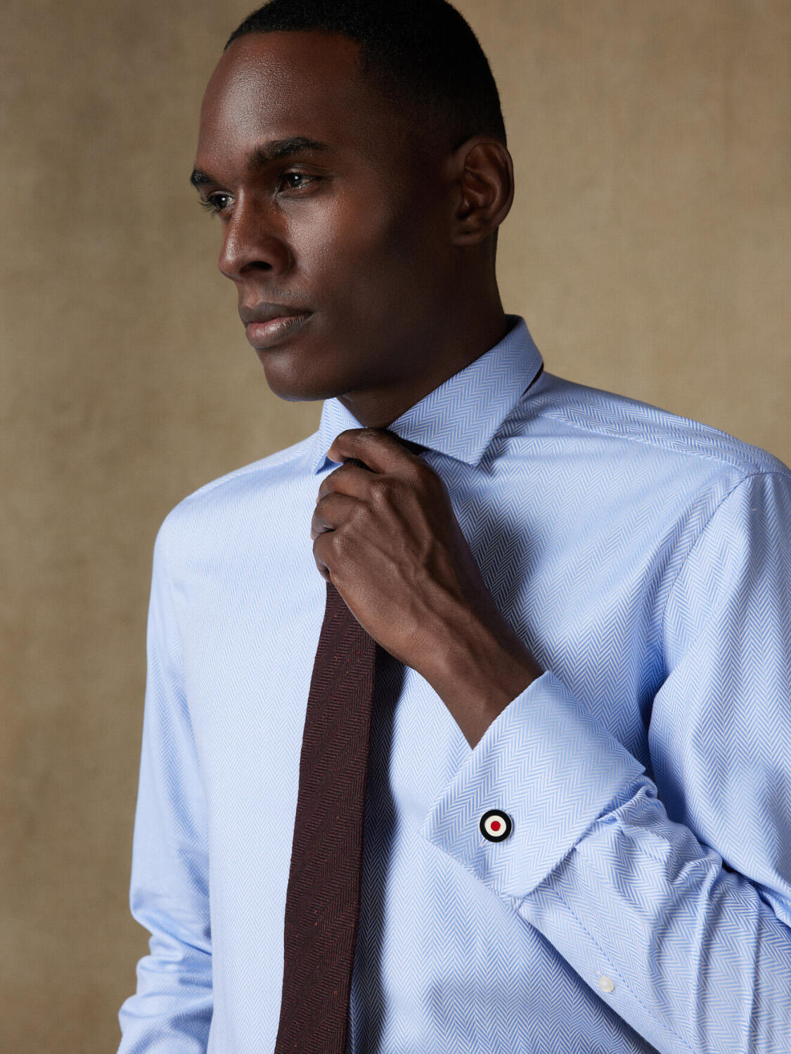 Camicia slim fit spigata cielo  - Doppi polsini