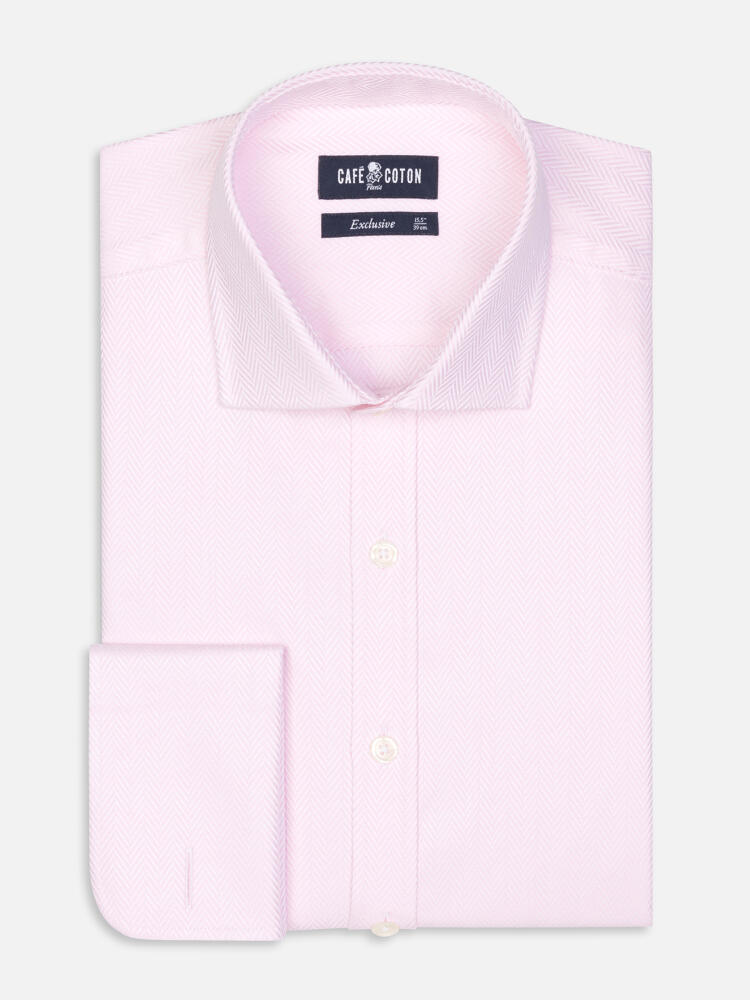 Roze Slim fit overhemd visgraat  - Dubbele manchetten