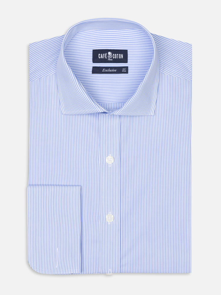 Chemise cintrée Menthon à rayures ciel - Poignets Mousquetaires