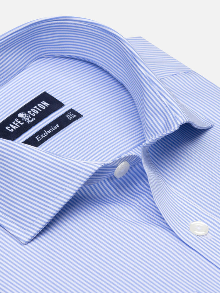 Chemise cintrée Menthon à rayures ciel - Poignets Mousquetaires