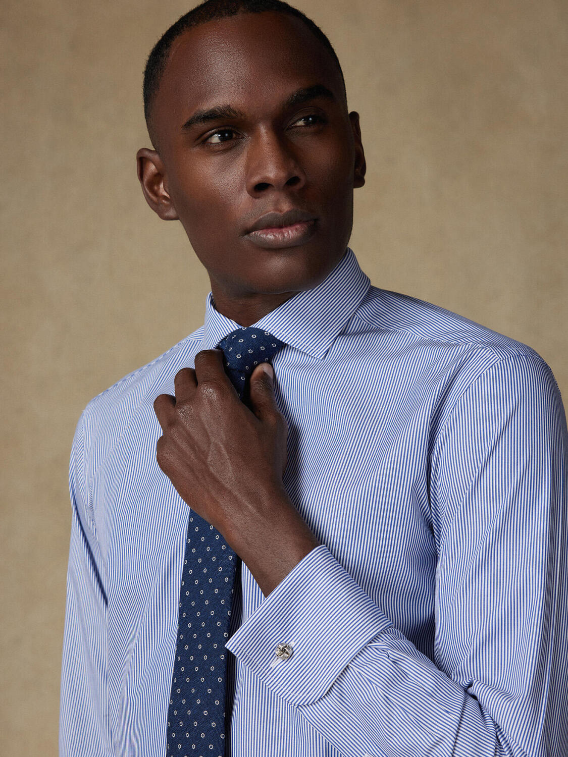 Menthon Camicia slim fit a righe blu navy - Doppi polsini