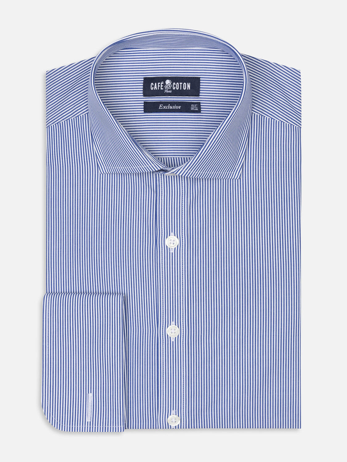 Menthon Camicia slim fit a righe blu navy - Doppi polsini