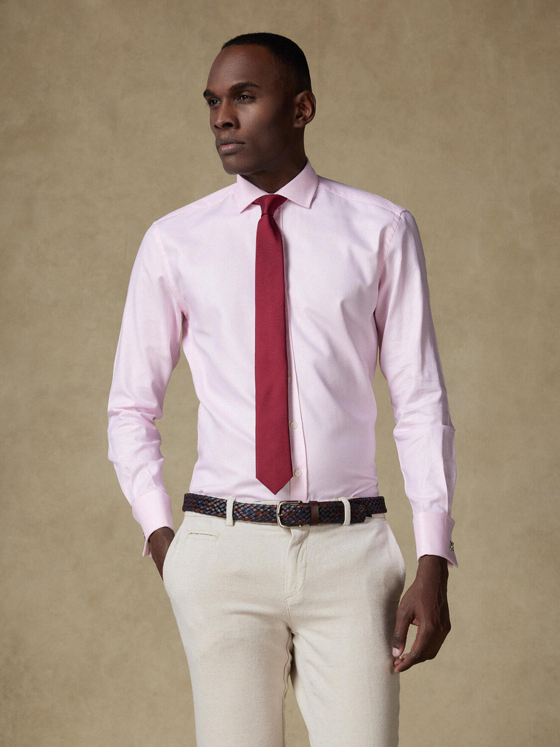 Camicia slim Miles in natté rosa - Polsini doppi