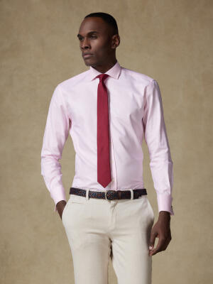 Miles slim fit shirt in pink basketweave   - Double cuffs